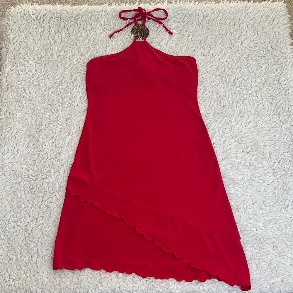 Moda International Halter Dress Red Asymmetrical Ruffle Party Boho Sz Small - Picture 7 of 14